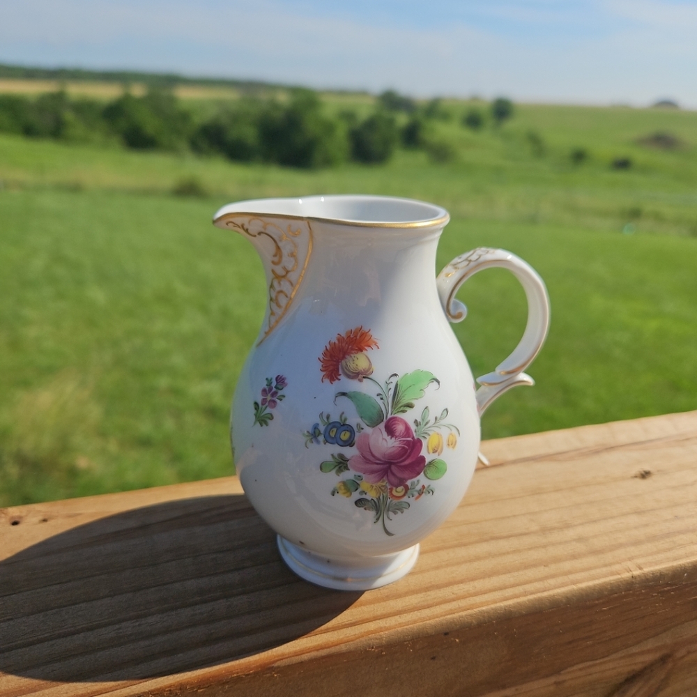 Antique Victorian Nymphenburg Porcelain Creamer Floral Design